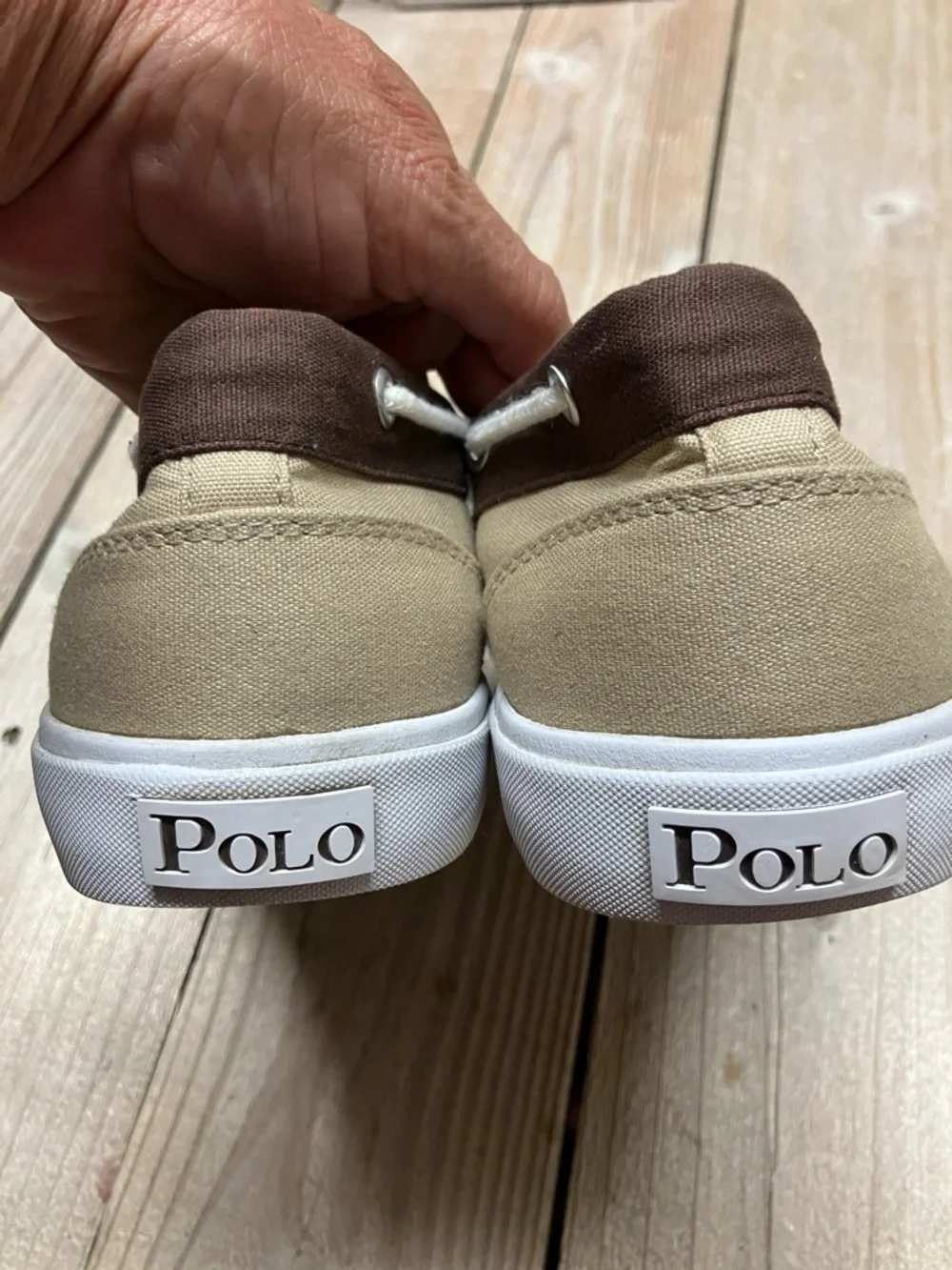 Polo by Ralph Lauren Two-Tone Khaki & Brown Canvas Boat Shoes